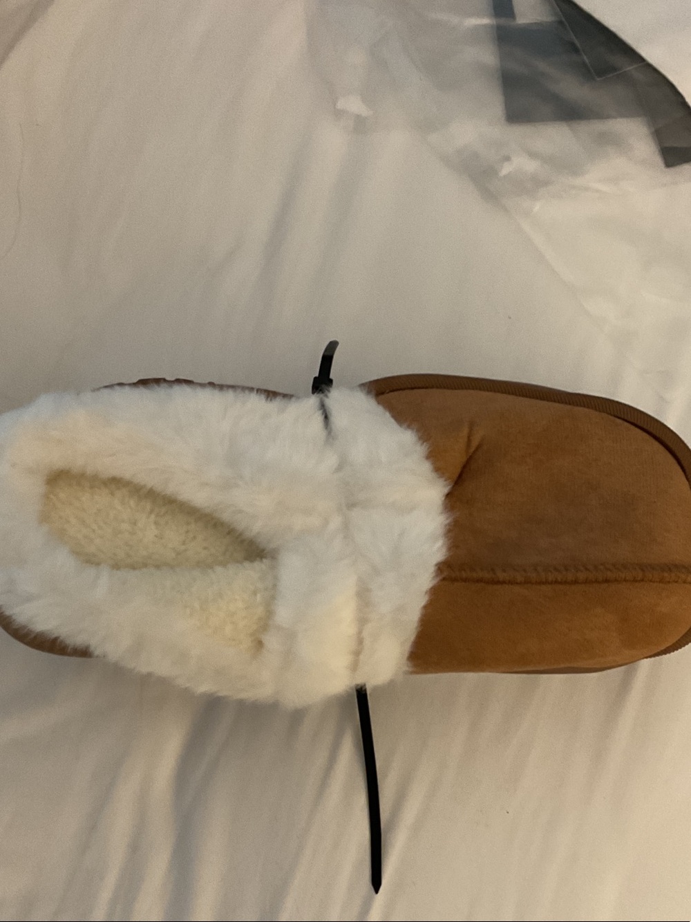 Women's Chestnut Faux-Suede Slipper with Plush Ivory Shearling